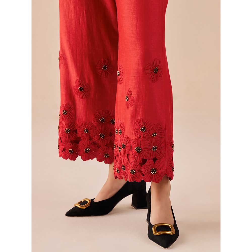 CHANDRIMA Red Poppy Applique Pants