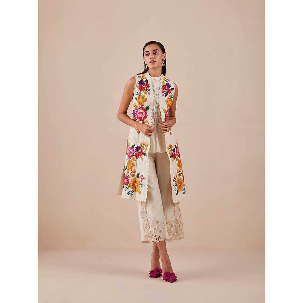 CHANDRIMA Ivory Quilted And Applique Jacket