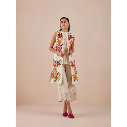 CHANDRIMA Ivory Quilted And Applique Jacket