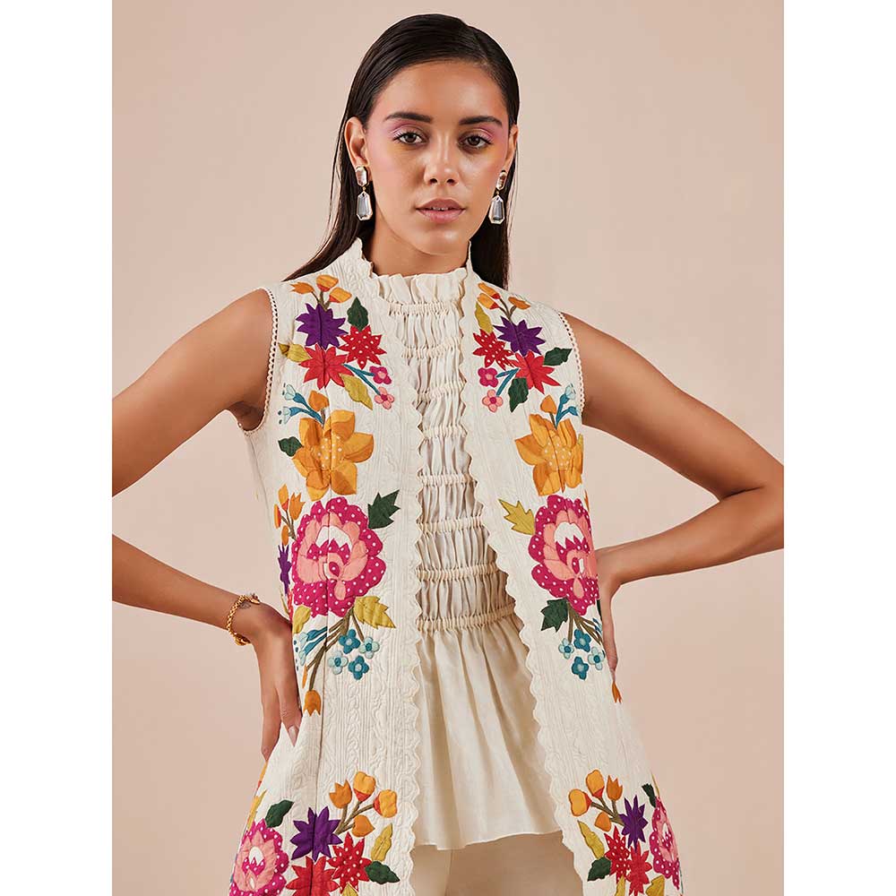 CHANDRIMA Ivory Quilted And Applique Jacket