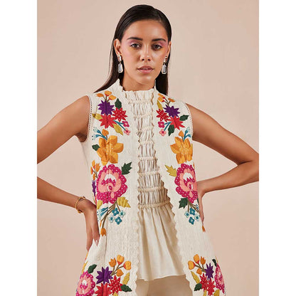 CHANDRIMA Ivory Quilted And Applique Jacket