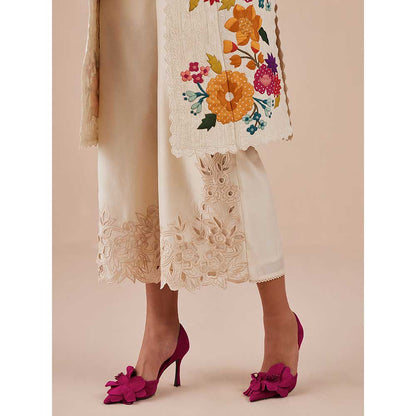 CHANDRIMA Ivory Cutwork Pants