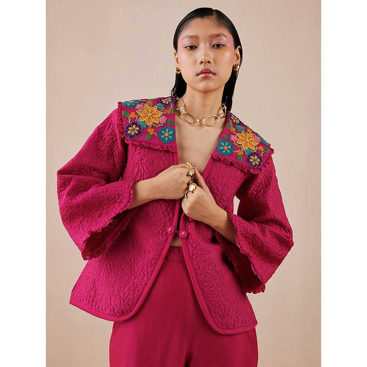 CHANDRIMA Fuchsia Quilted And Embroidered Jacket