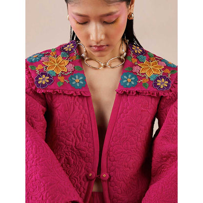 CHANDRIMA Fuchsia Quilted And Embroidered Jacket