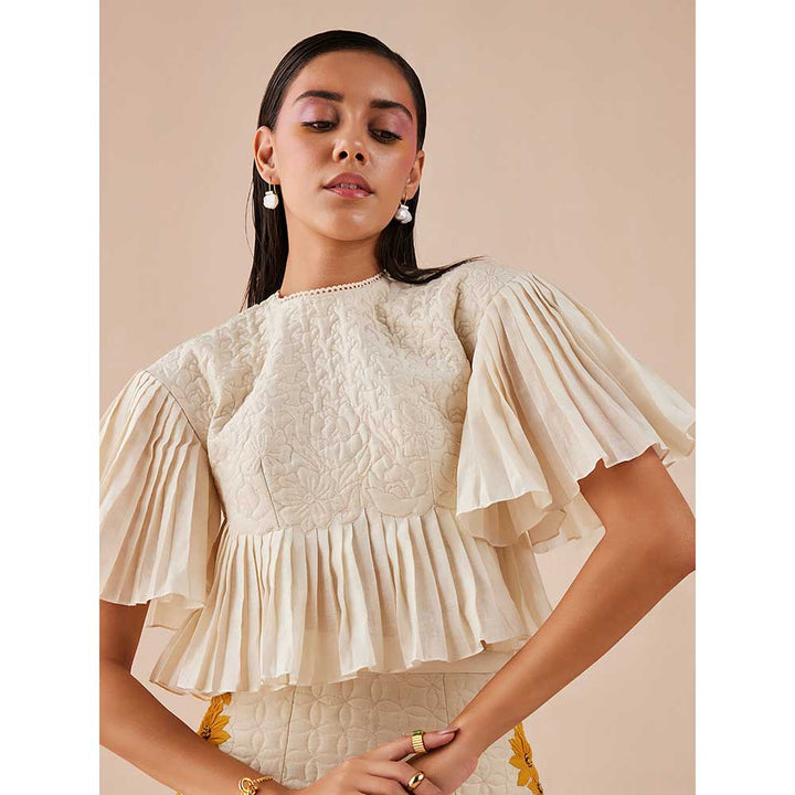 CHANDRIMA Ivory Quilted And Pleated Top