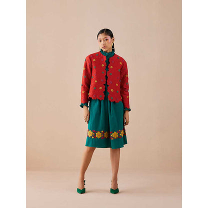 CHANDRIMA Rust Quilted And Beadwork Jacket