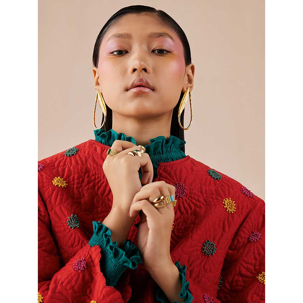 CHANDRIMA Rust Quilted And Beadwork Jacket
