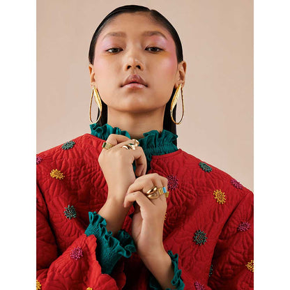 CHANDRIMA Rust Quilted And Beadwork Jacket