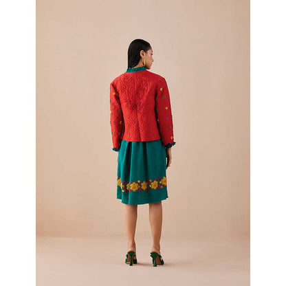 CHANDRIMA Rust Quilted And Beadwork Jacket