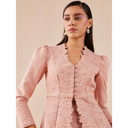 CHANDRIMA Pink Quilted Peplum Jacket