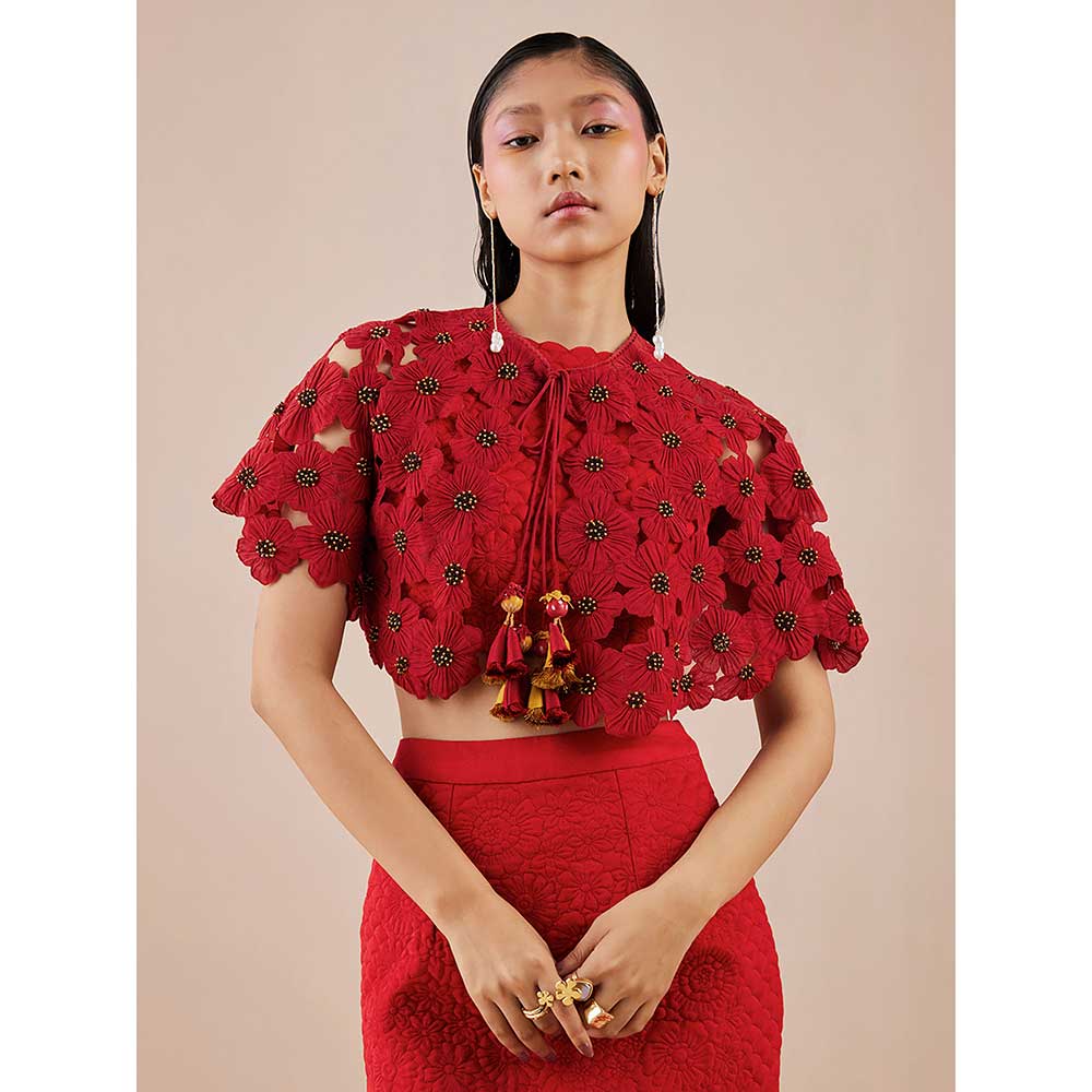 CHANDRIMA Red Quilted Crop Top