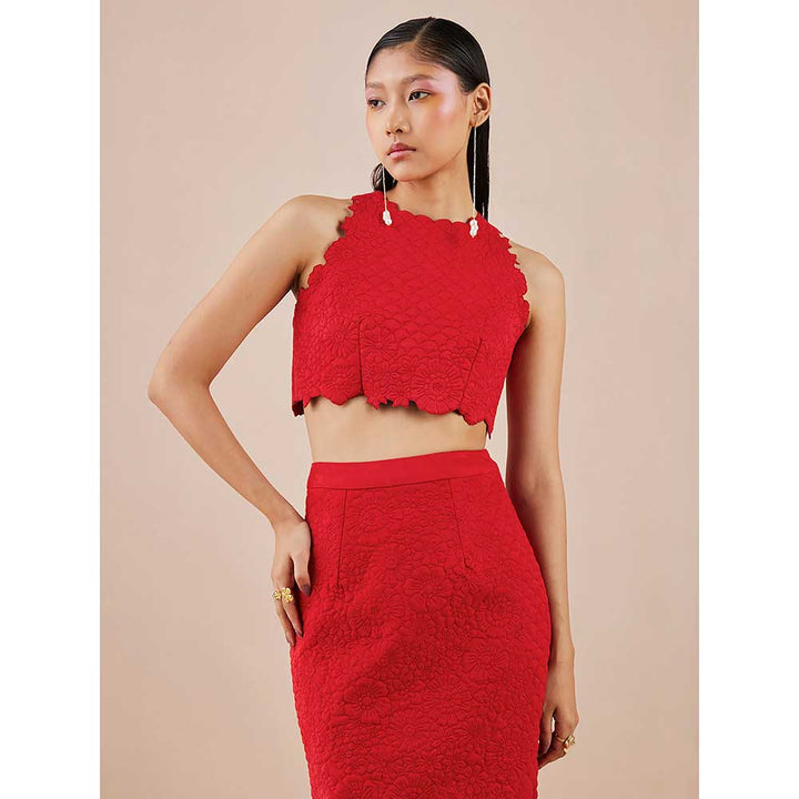 CHANDRIMA Red Quilted Skirt