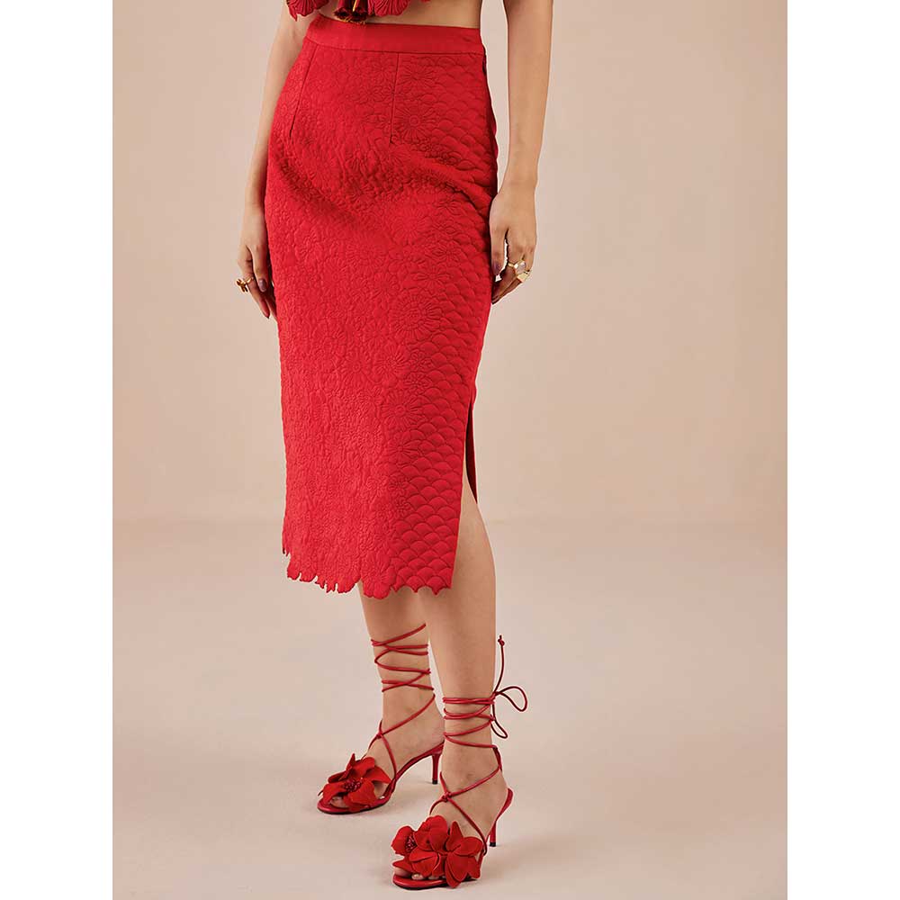 CHANDRIMA Red Quilted Skirt