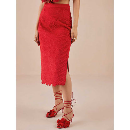 CHANDRIMA Red Quilted Skirt