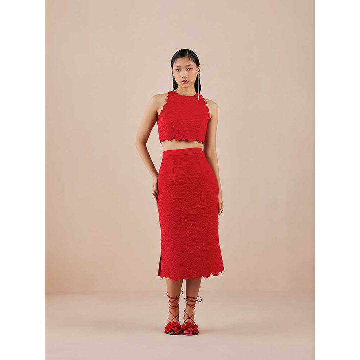 CHANDRIMA Red Quilted Skirt