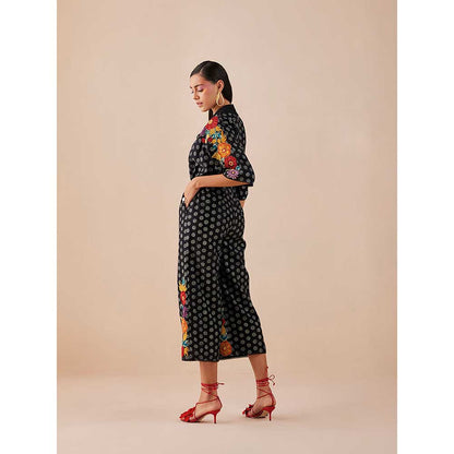 CHANDRIMA Black Printed Embroidered Jumpsuit