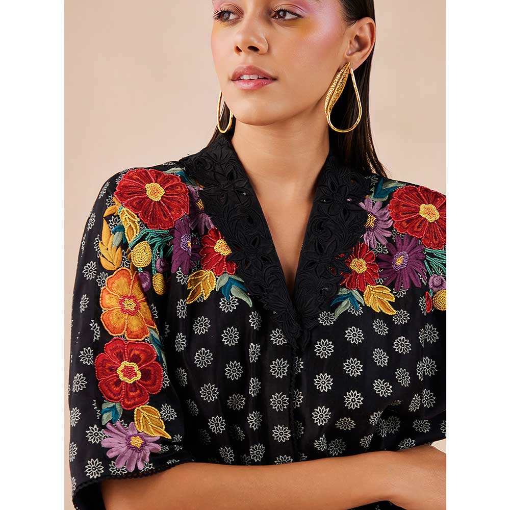 CHANDRIMA Black Printed Embroidered Jumpsuit