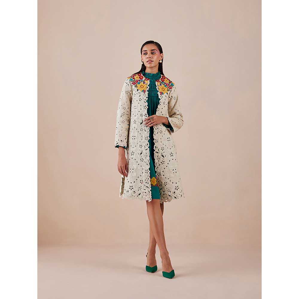 CHANDRIMA Ivory Quilted And Cutwork Jacket