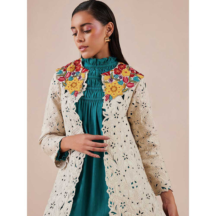 CHANDRIMA Ivory Quilted And Cutwork Jacket