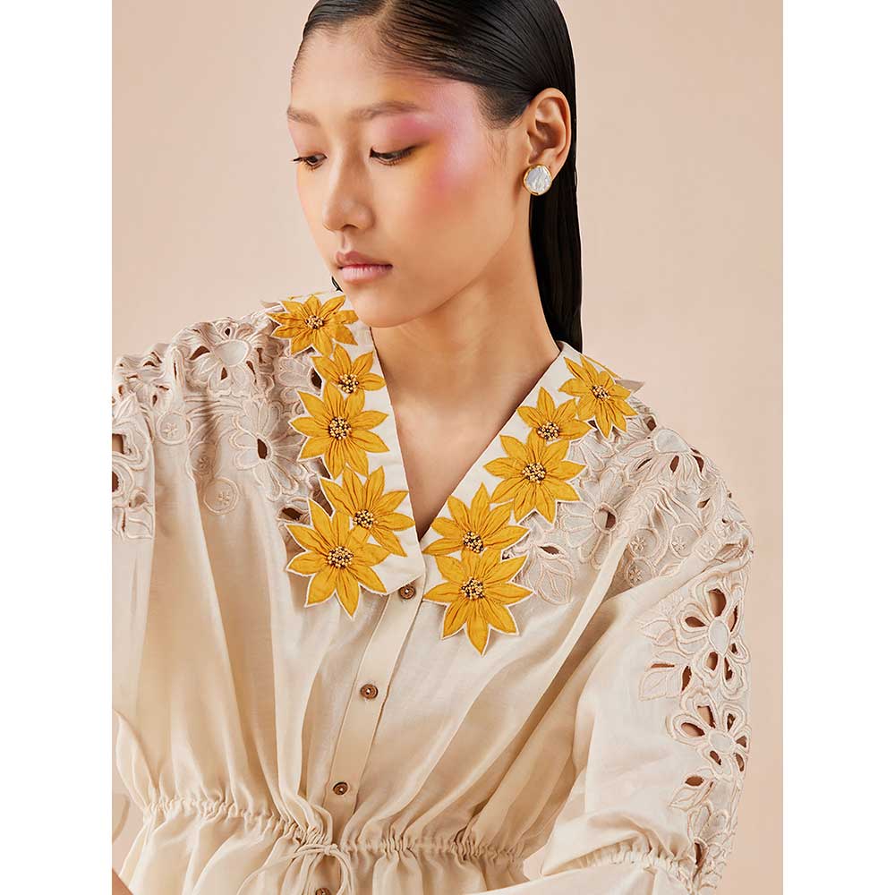 CHANDRIMA Ivory Sunflower Kimono Shirt