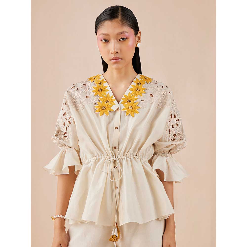 CHANDRIMA Ivory Sunflower Kimono Shirt