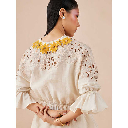 CHANDRIMA Ivory Sunflower Kimono Shirt