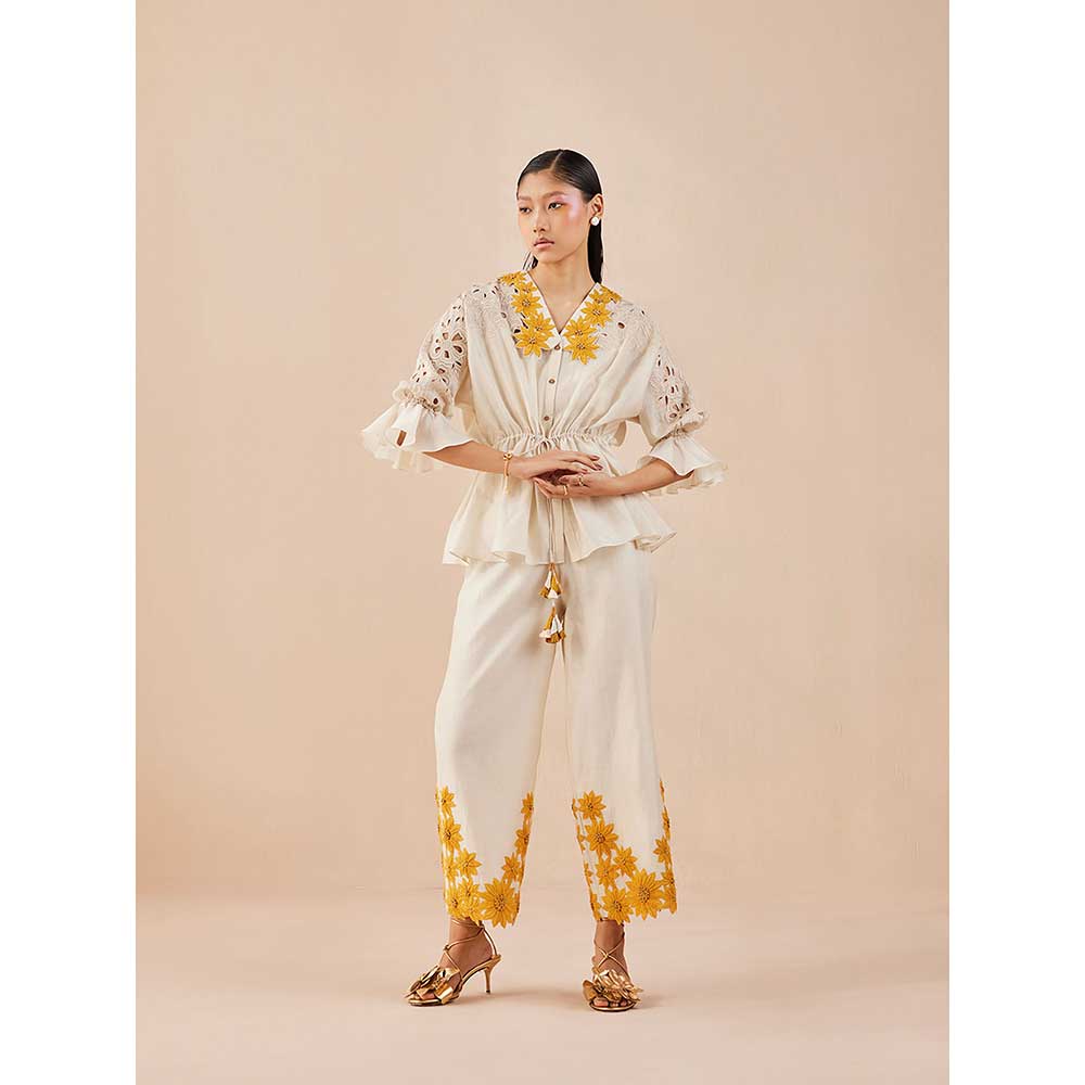 CHANDRIMA Ivory Sunflower Kimono Shirt