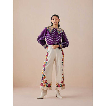 CHANDRIMA Ivory Applique & Beadwork Pants