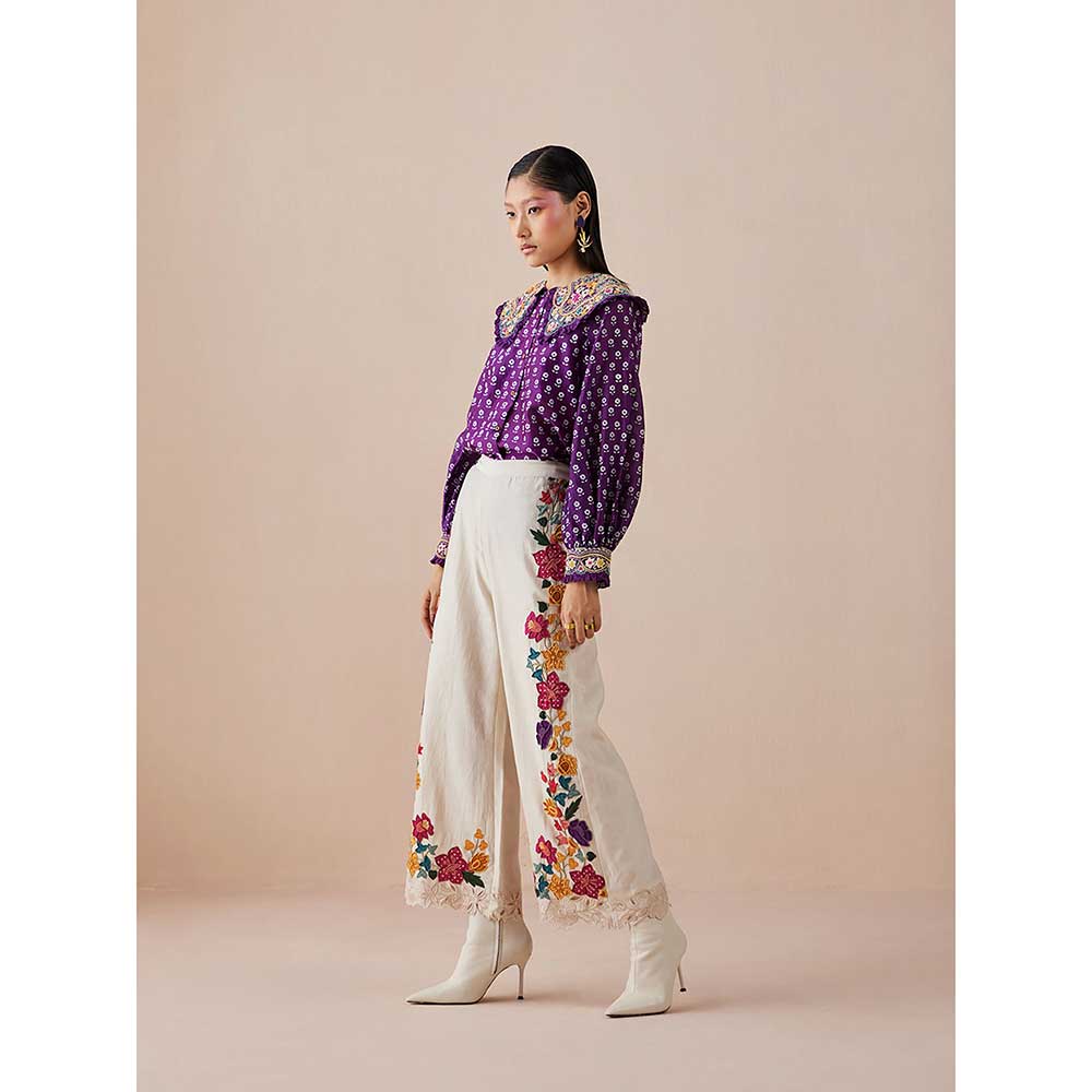 CHANDRIMA Ivory Applique & Beadwork Pants