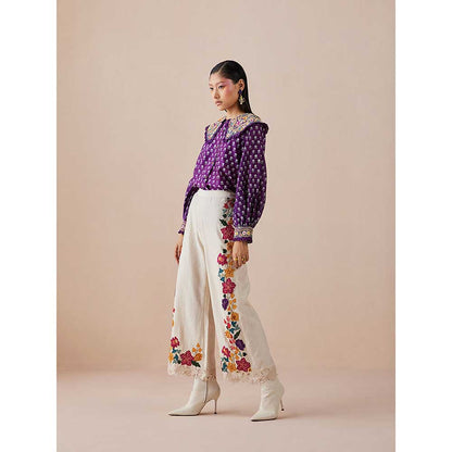 CHANDRIMA Ivory Applique & Beadwork Pants