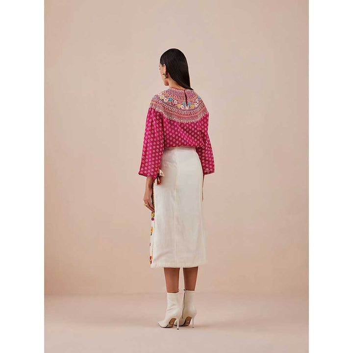 CHANDRIMA Ivory Applique & Beadwork Slit Detail Skirt