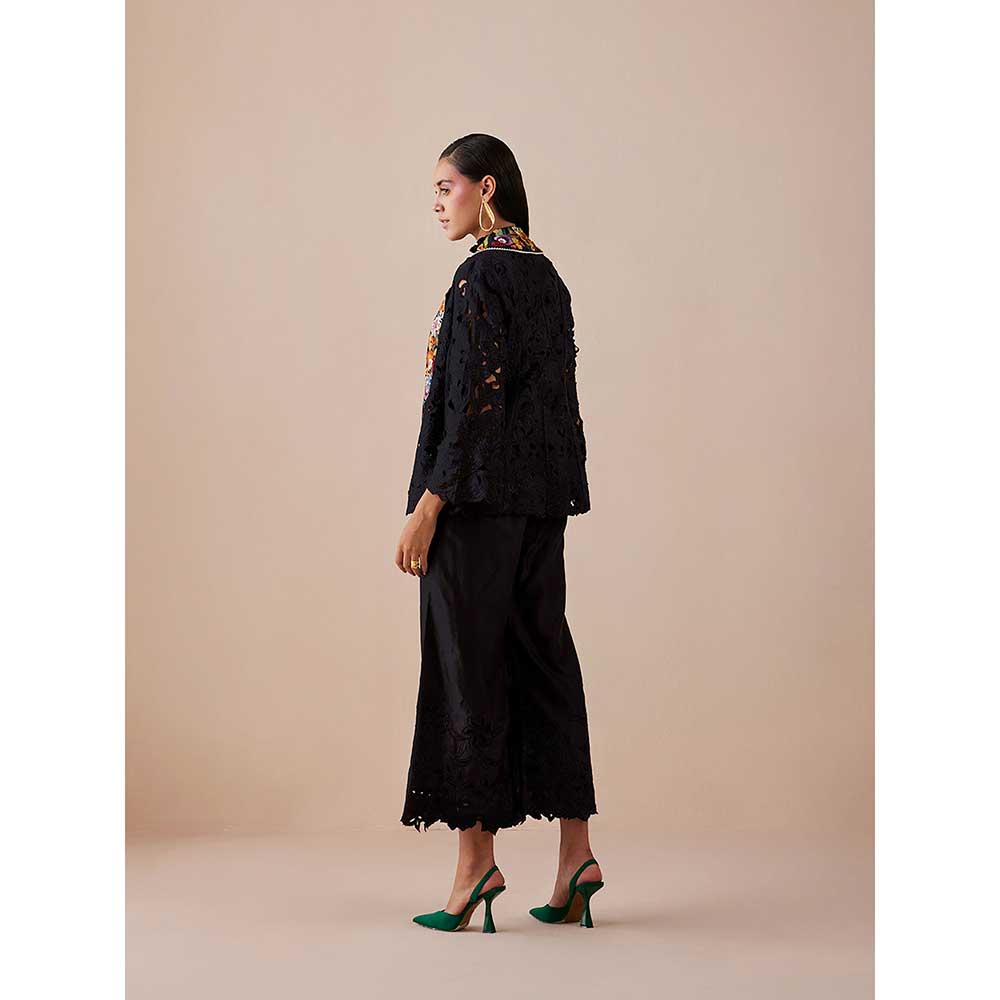 CHANDRIMA Black Collar Detail Cutwork Jacket