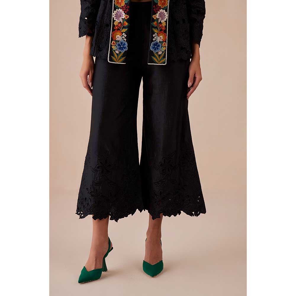 CHANDRIMA Black Cut Work Culottes