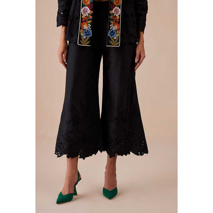 CHANDRIMA Black Cut Work Culottes