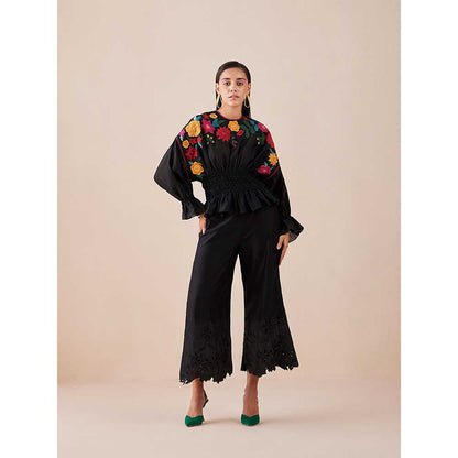 CHANDRIMA Black Cut Work Culottes