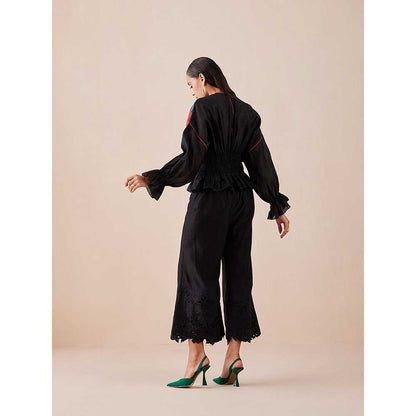 CHANDRIMA Black Cut Work Culottes