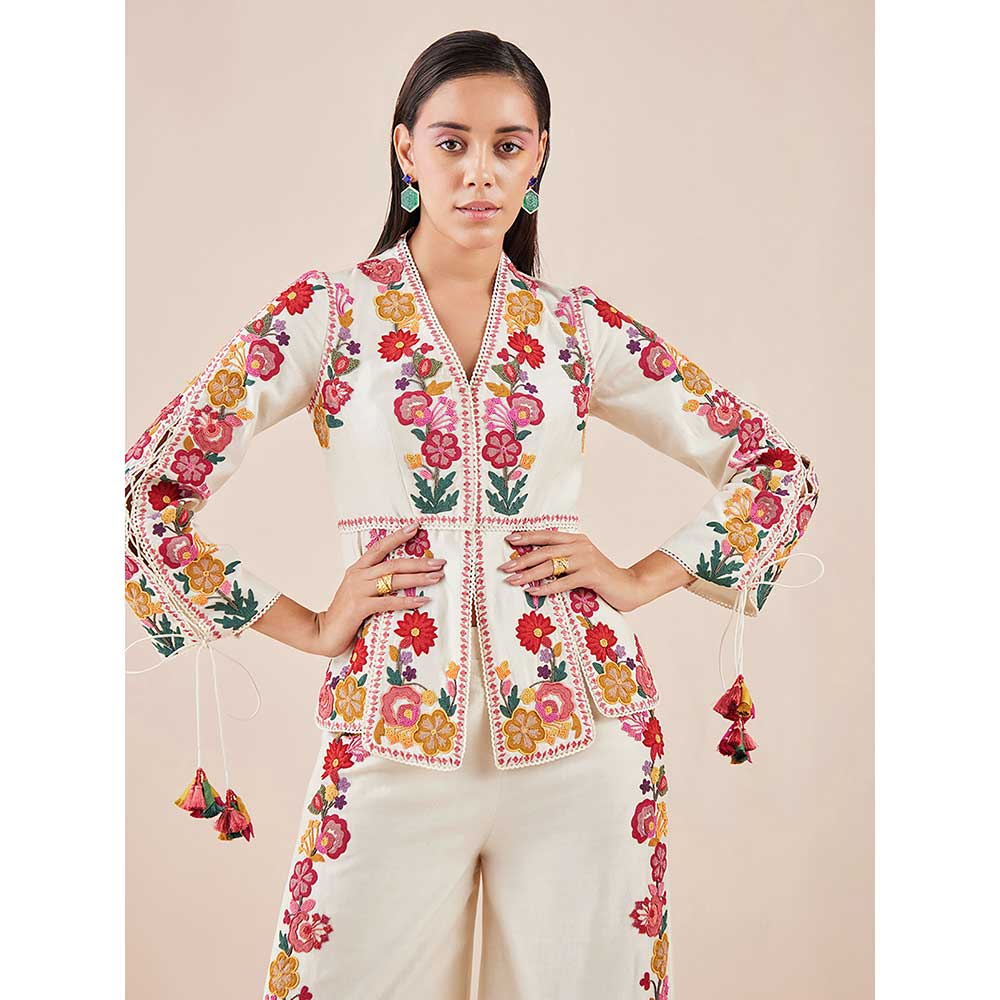 CHANDRIMA Ivory Panelled Cord Work Jacket