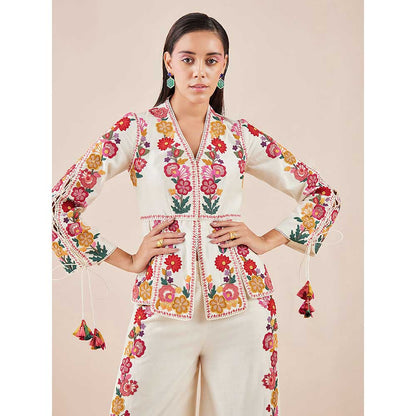 CHANDRIMA Ivory Panelled Cord Work Jacket