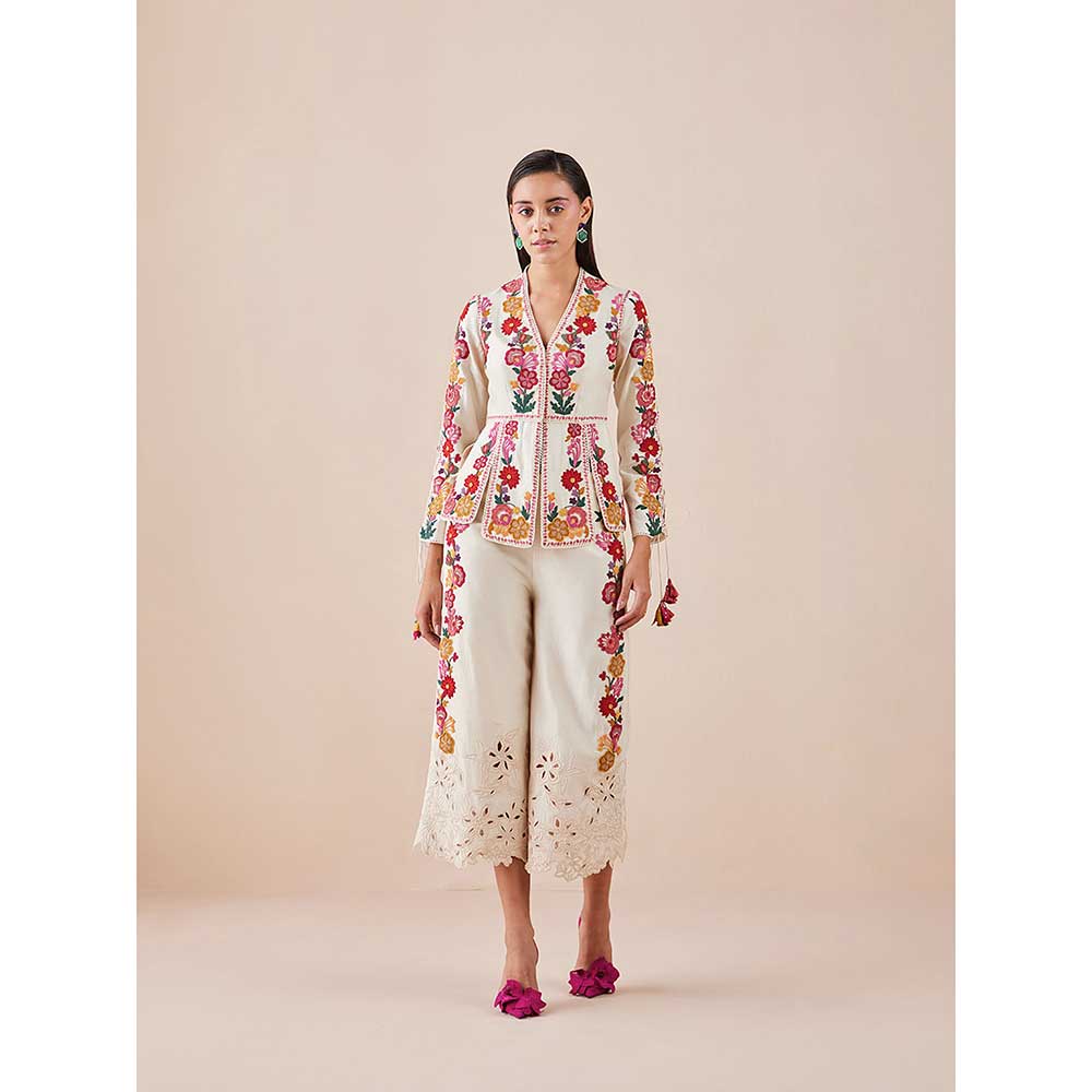 CHANDRIMA Ivory Cord Work And Beadwork Pants