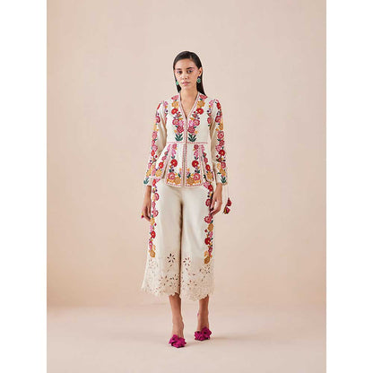 CHANDRIMA Ivory Cord Work And Beadwork Pants