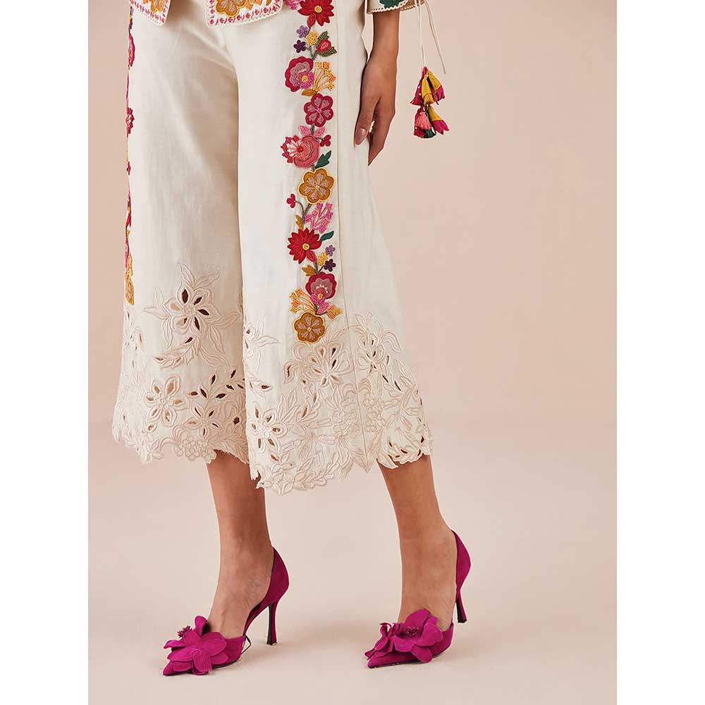 CHANDRIMA Ivory Cord Work And Beadwork Pants