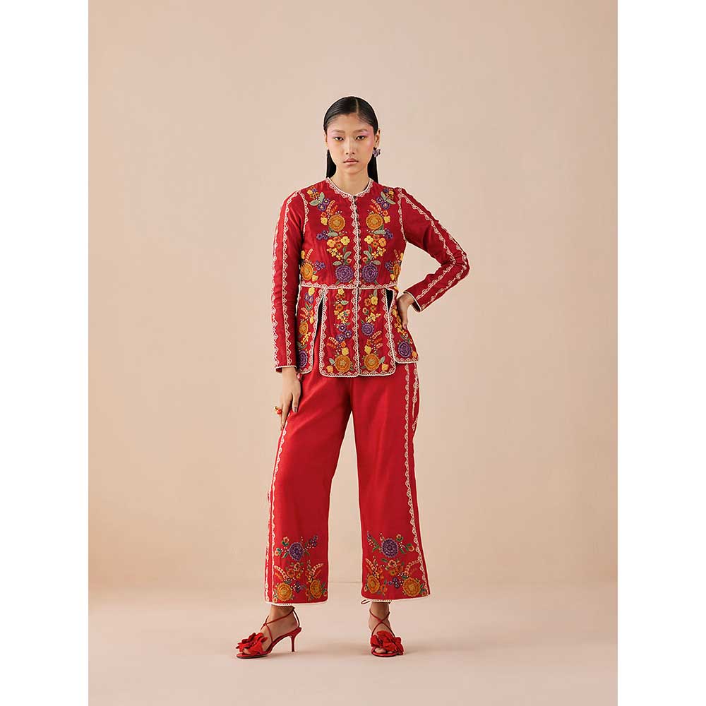 CHANDRIMA Red Panelled Jacket