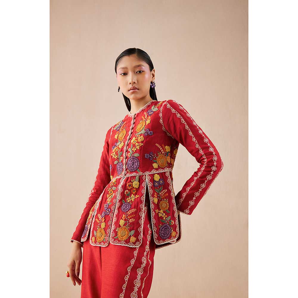 CHANDRIMA Red Panelled Jacket