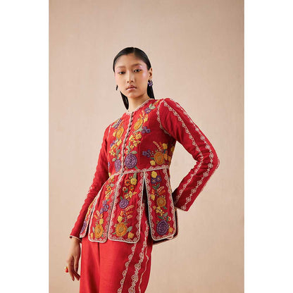 CHANDRIMA Red Panelled Jacket