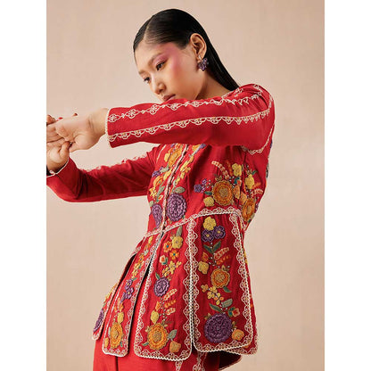 CHANDRIMA Red Panelled Jacket