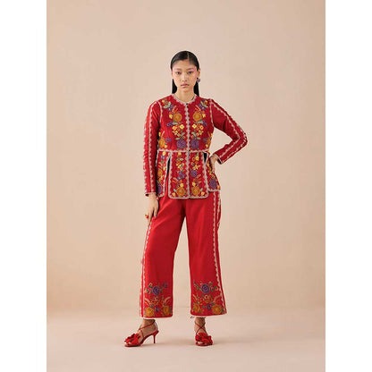 CHANDRIMA Red Embroidered Pants