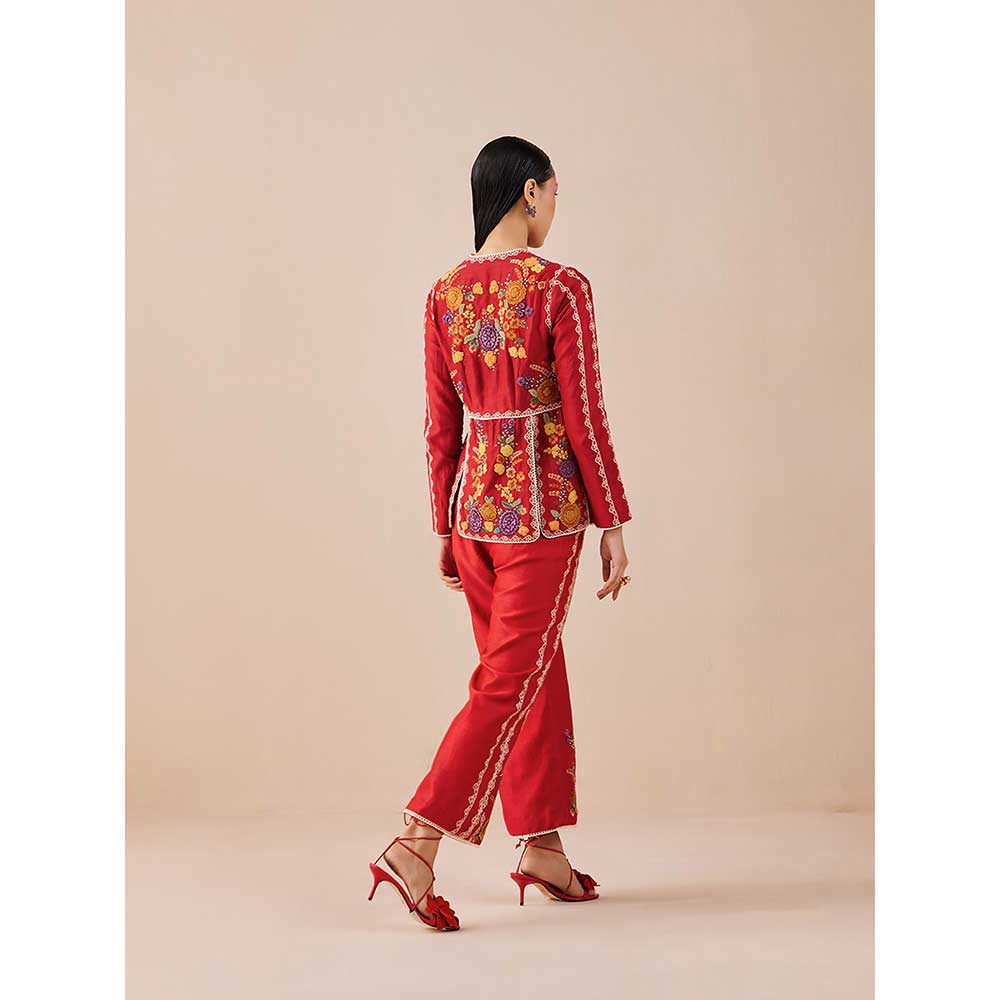 CHANDRIMA Red Embroidered Pants