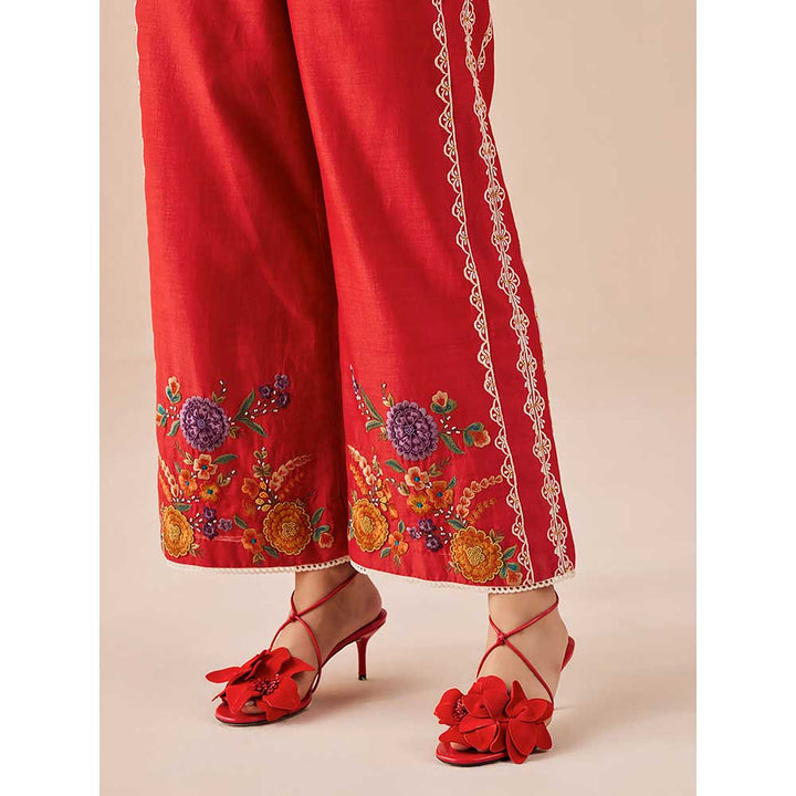 CHANDRIMA Red Embroidered Pants