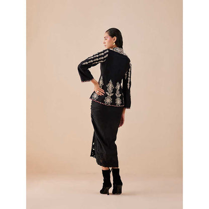 CHANDRIMA Black Cutwork Drape Skirt