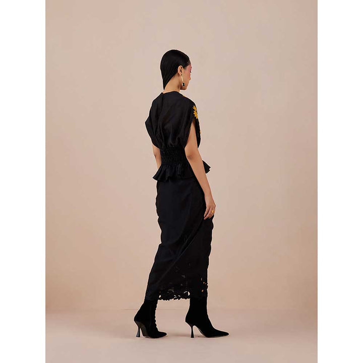 CHANDRIMA Black Cutwork Drape Skirt